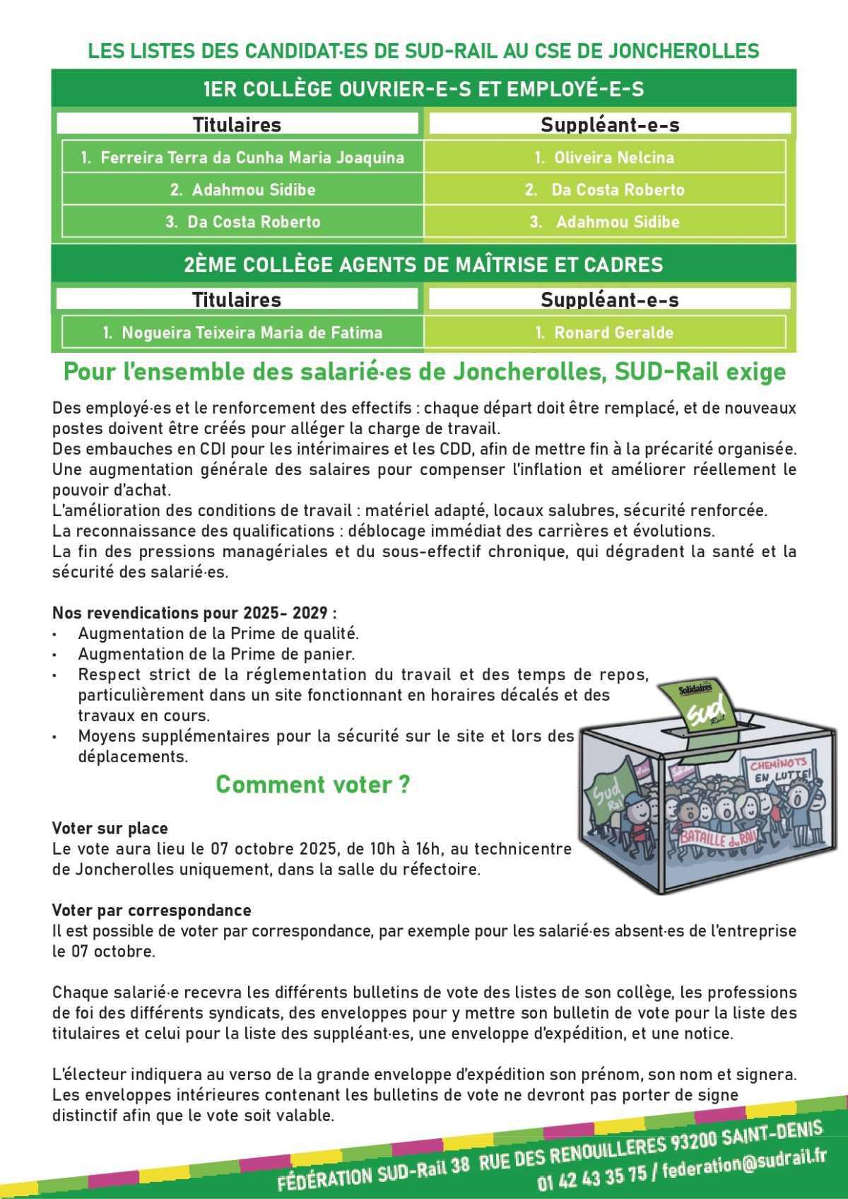 Votez SUD-Rail aux élections du CSE de Joncherolles de la Pyrénéenne !