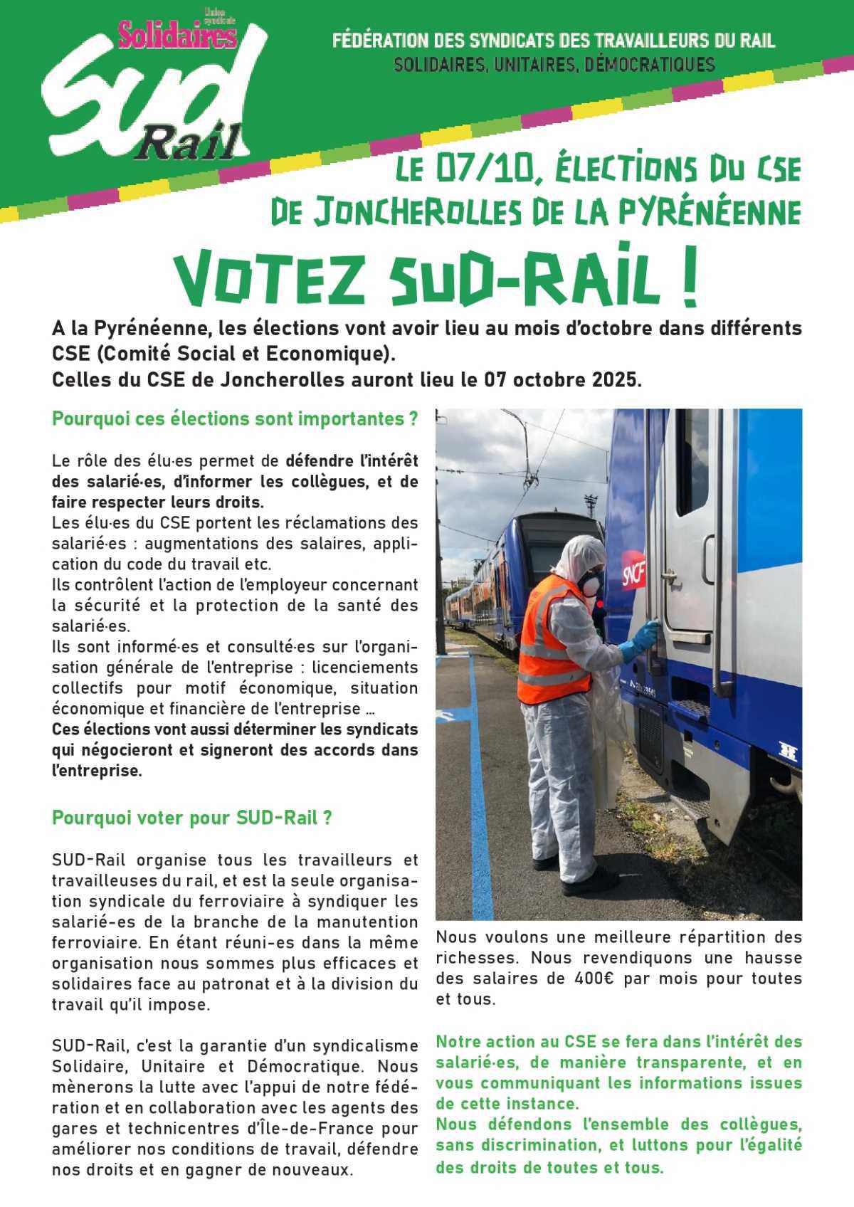 Votez SUD-Rail aux élections du CSE de Joncherolles de la Pyrénéenne !