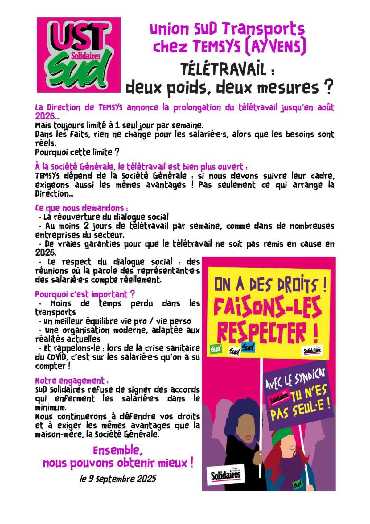 UST SUD chez TEMSYS // Télétravail : deux poids, deux mesures ?