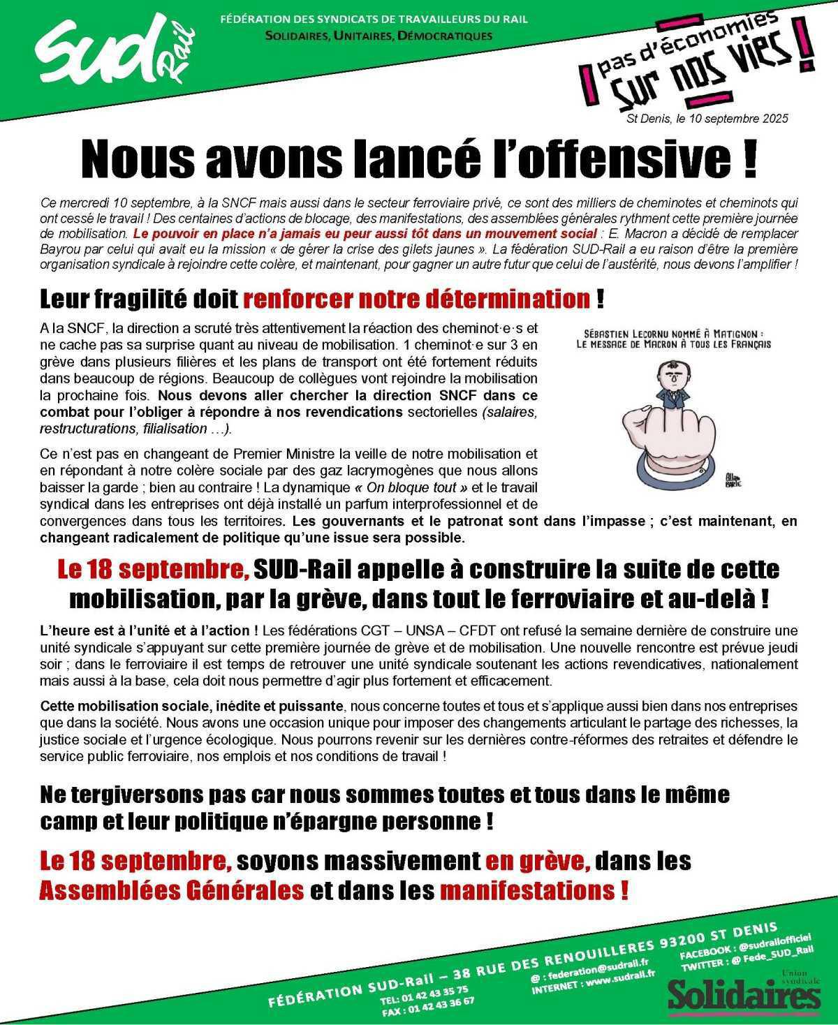 SUD-Rail // En grève le 10 puis le 18/09, nous avons lancé l'offensive !