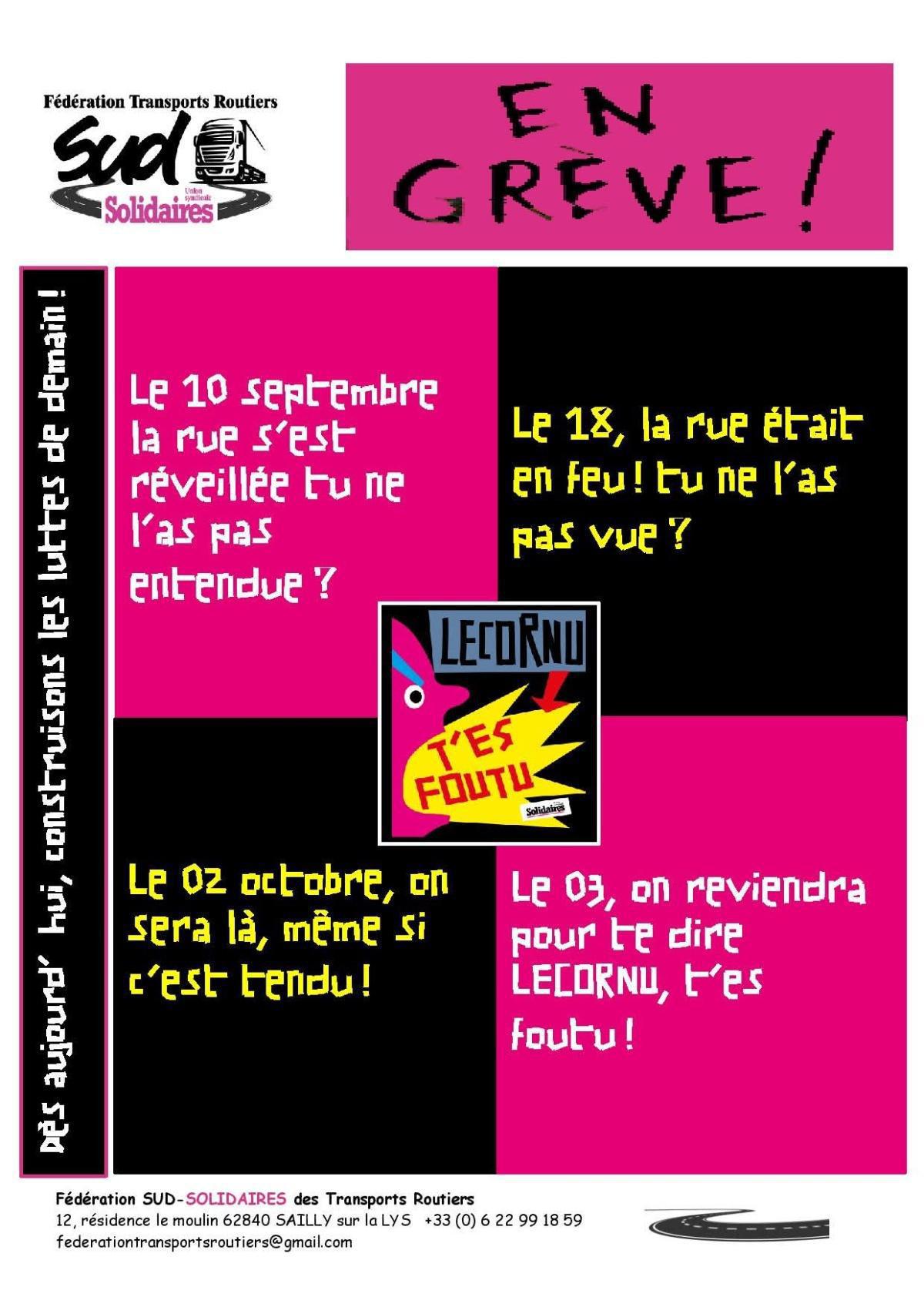 Fédé SUD Solidaires des Transports routiers // le 2 octobre en grève et dans la rue !