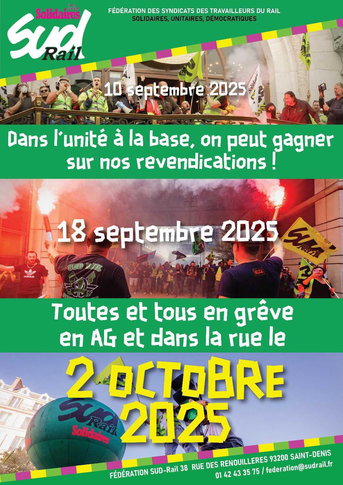 SUD-Rail // Tous et toutes en grève et dans la rue le 2 octobre !