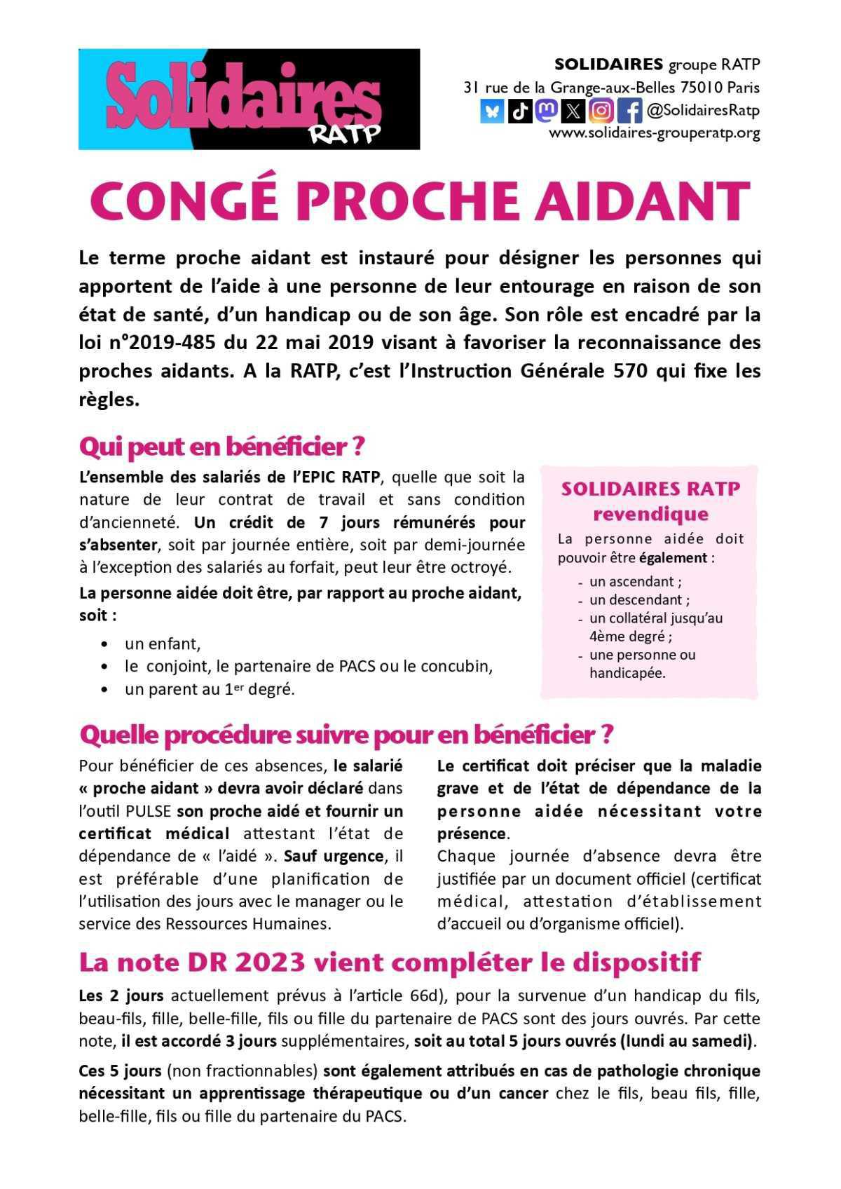 Solidaires RATP // Congés proche aidant