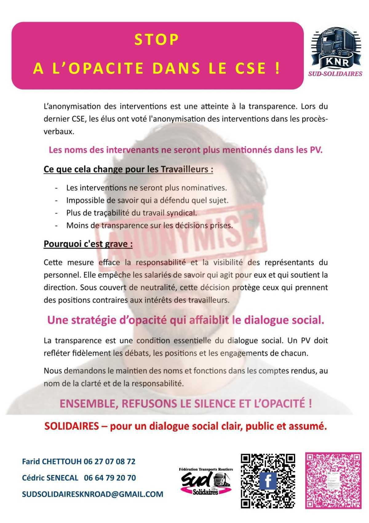 SUD Kuehne Nagel Road // Stop à l'opacité dans le CSE !