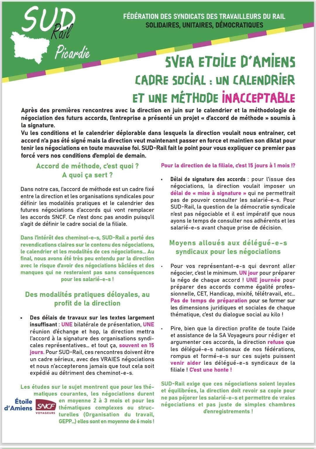 SUD-Rail // SVEA Étoile d'Amiens : Cadre social un calendrier et une métode inacceptables