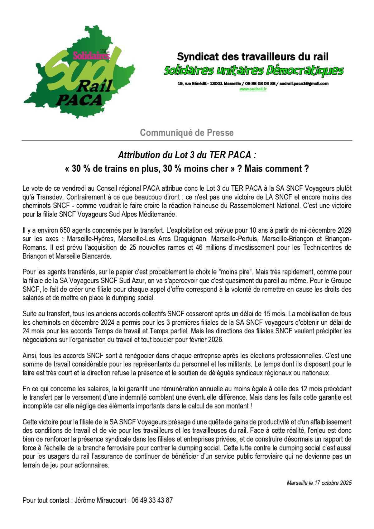 SUD-Rail PACA // 30% des trains en plus pour 30% moins cher ? Mais Comment ?