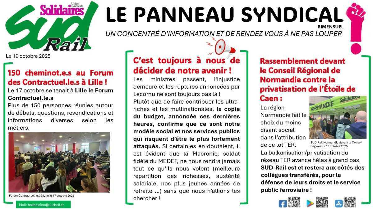 SUD-Rail // Le Panneau syndical du 19 octobre 2025
