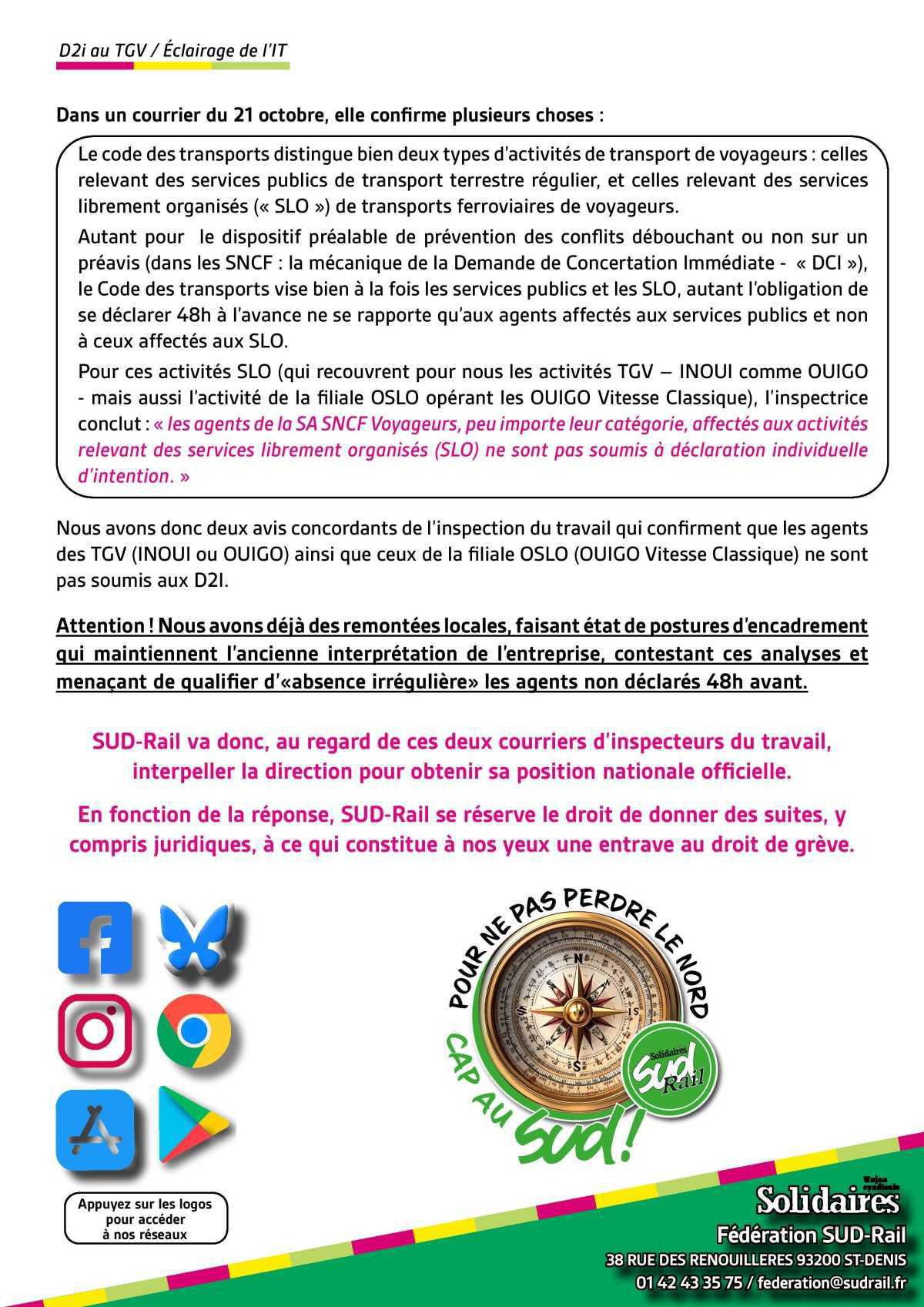 SUD-Rail // D2i à TGV, l'Inspection du travail nous éclaire