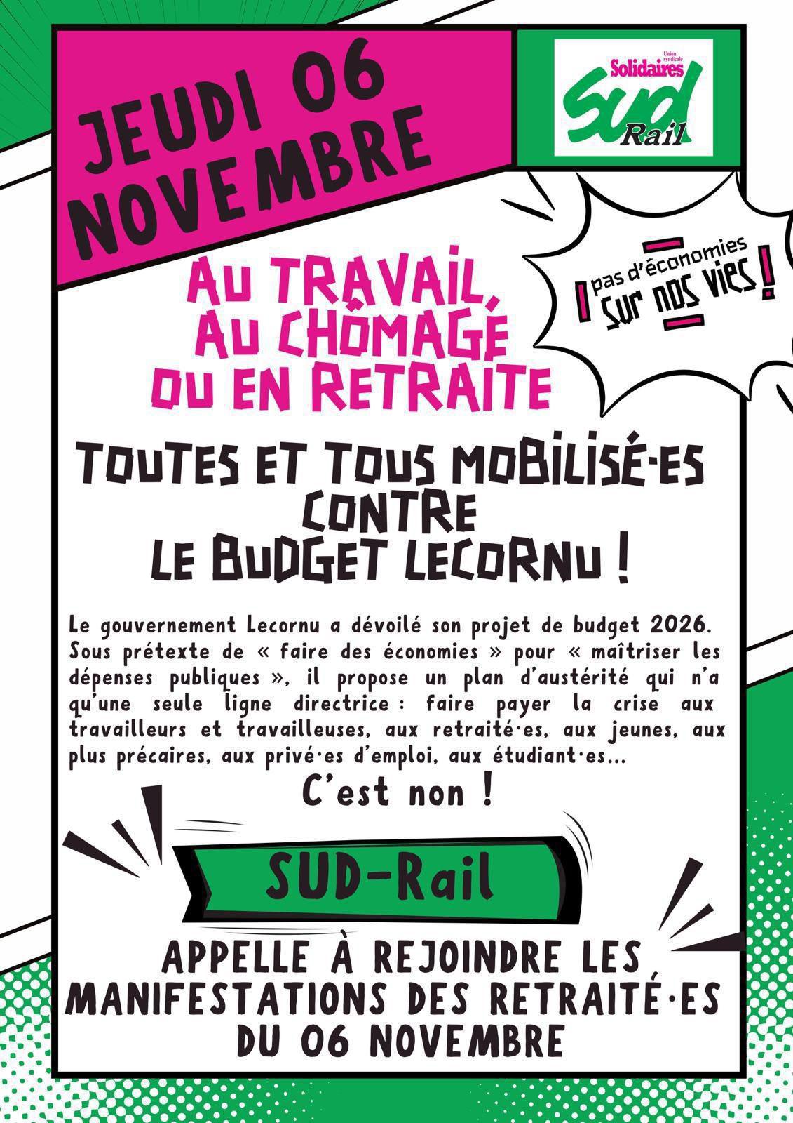 SUD-Rail appelle à rejoindre les manifestations des retraités le 6 novembre
