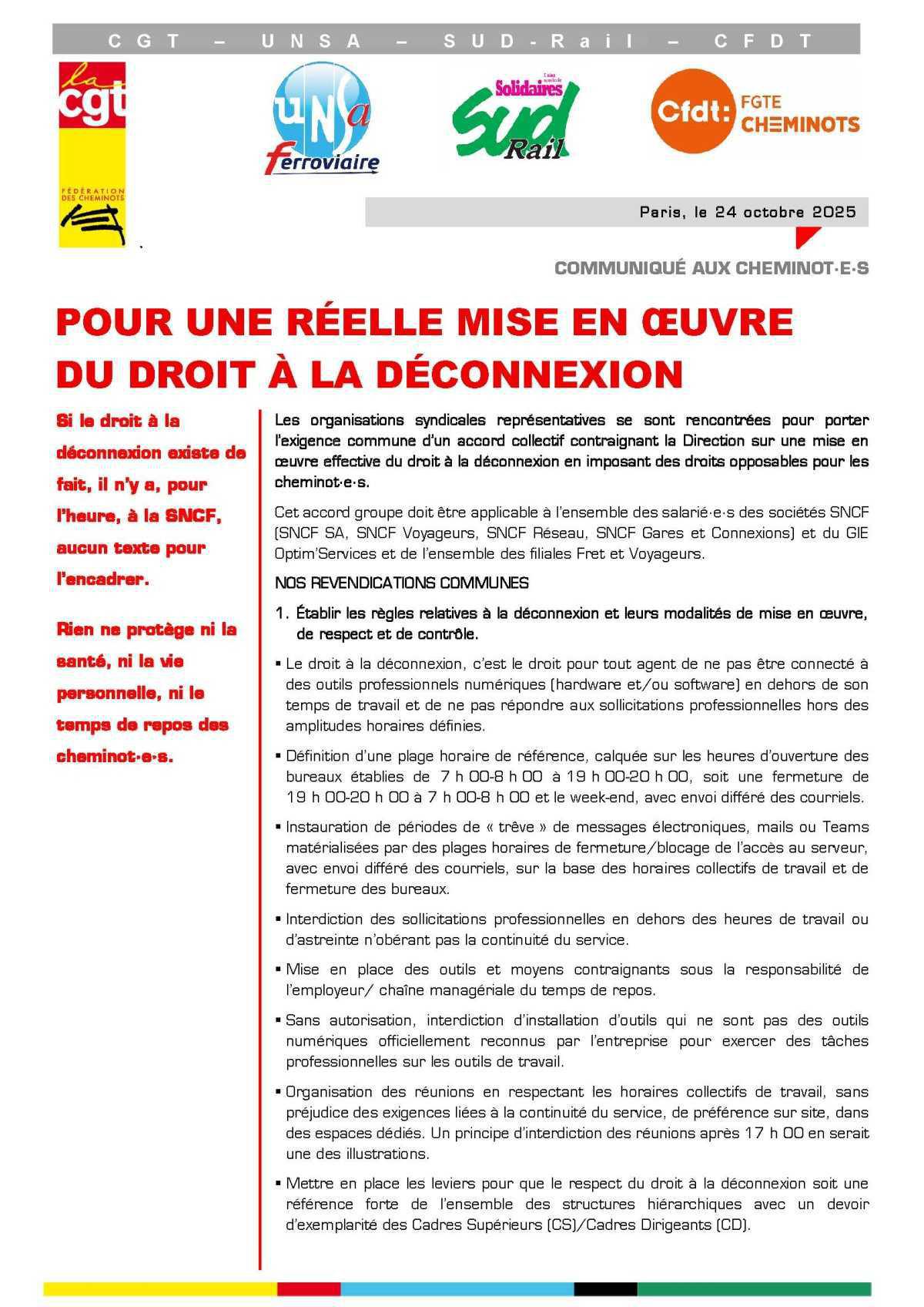 Unitaire SNCF // Pour une réelle mise en oeuvre du droit à la déconnexion