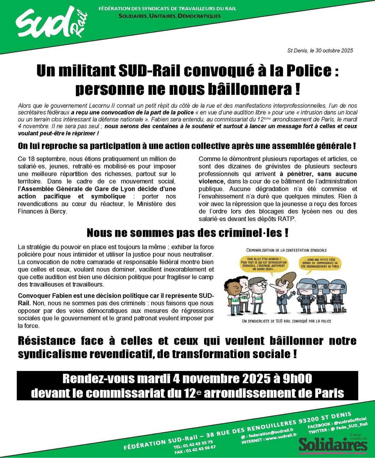 Fabien Villedieu convoqué par la police : RDV le 4/11 à 9h00 au Commissariat de Paris 12e