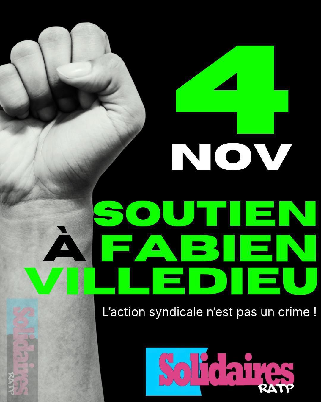 Solidaires RATP // 4 novembre 9h00 devant le Commissariat Paris 12 : Soutien à Fabien Villedieu
