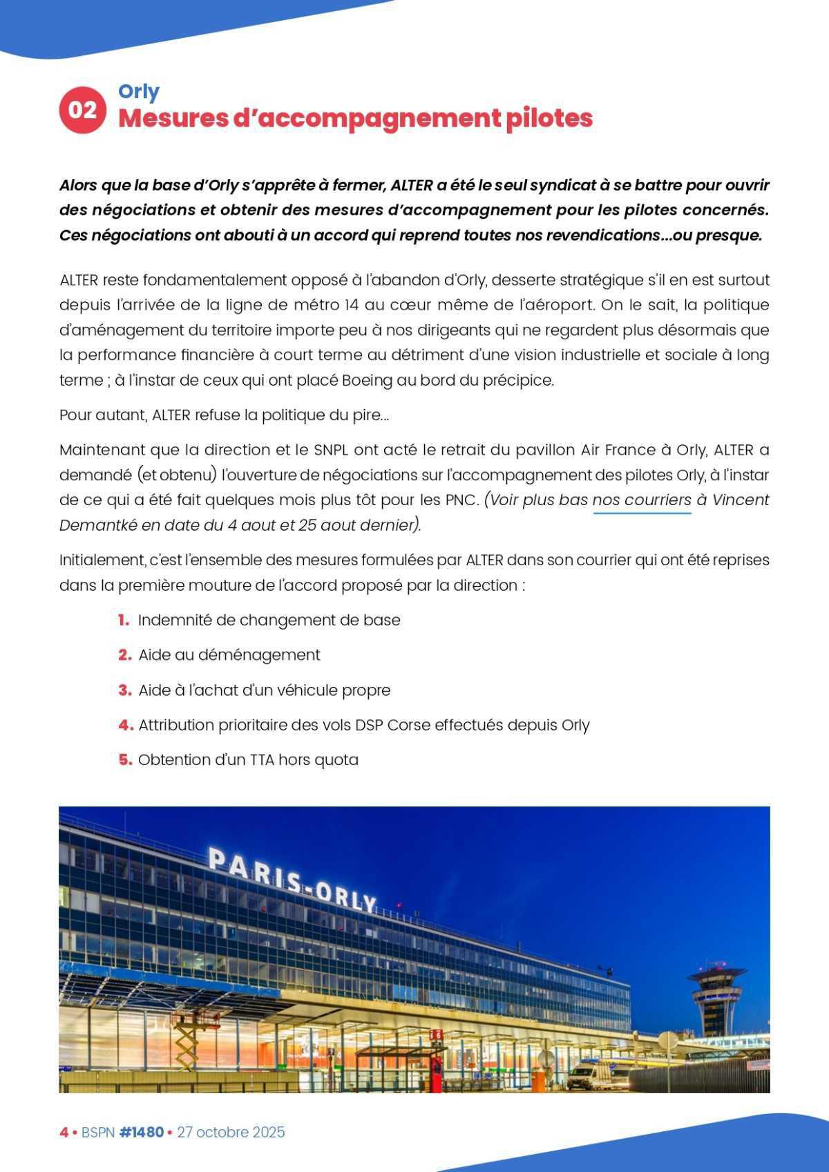 ALTER // Bulletin Syndical du Personnel Naviguant # 1480 du 27 octobre 2025