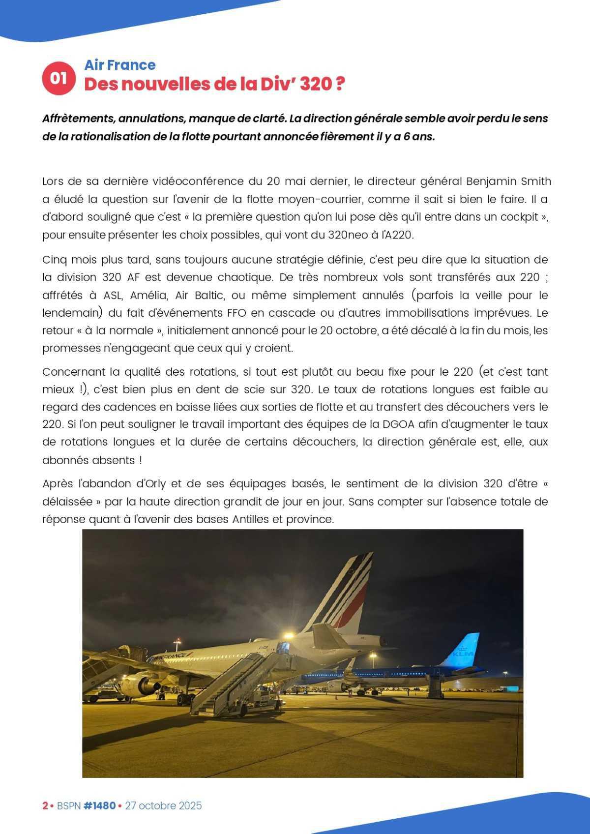 ALTER // Bulletin Syndical du Personnel Naviguant # 1480 du 27 octobre 2025