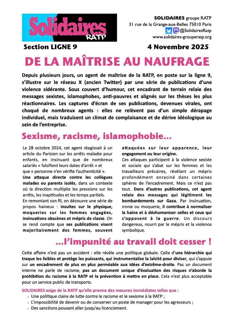 Solidaires RATP // De la maîtrise au nauffrage