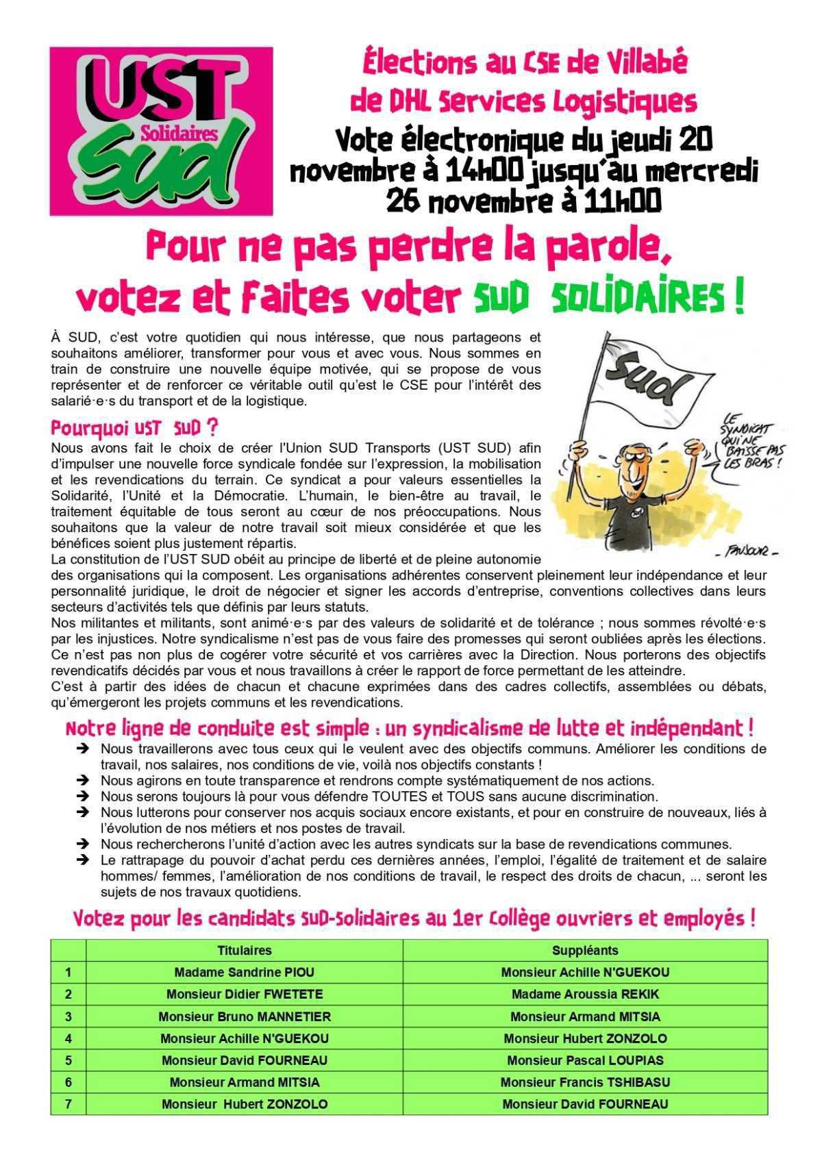 Élections CSE à DHL Services Logistiques Villabé (91) : Votez pour UST-SUD !