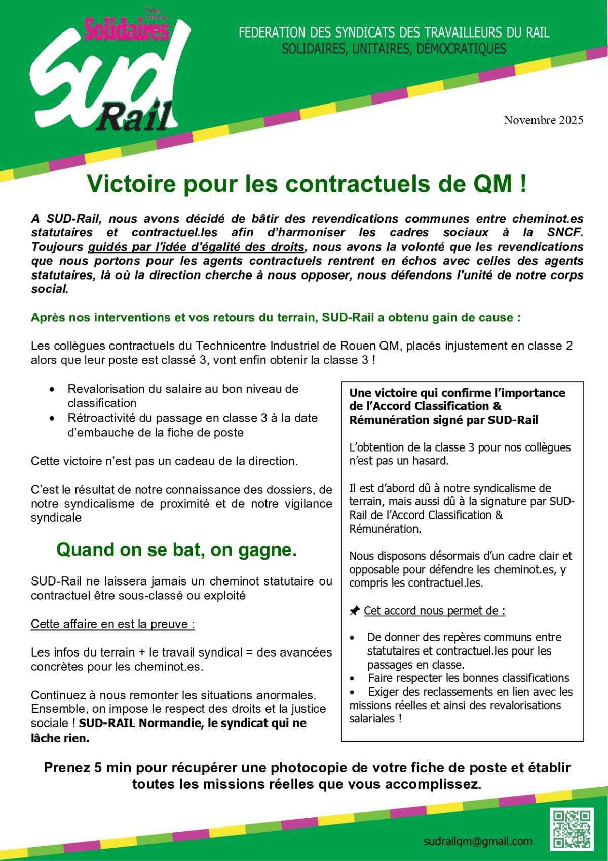 SUD-Rail // Victoire pour les contractuels de QM !