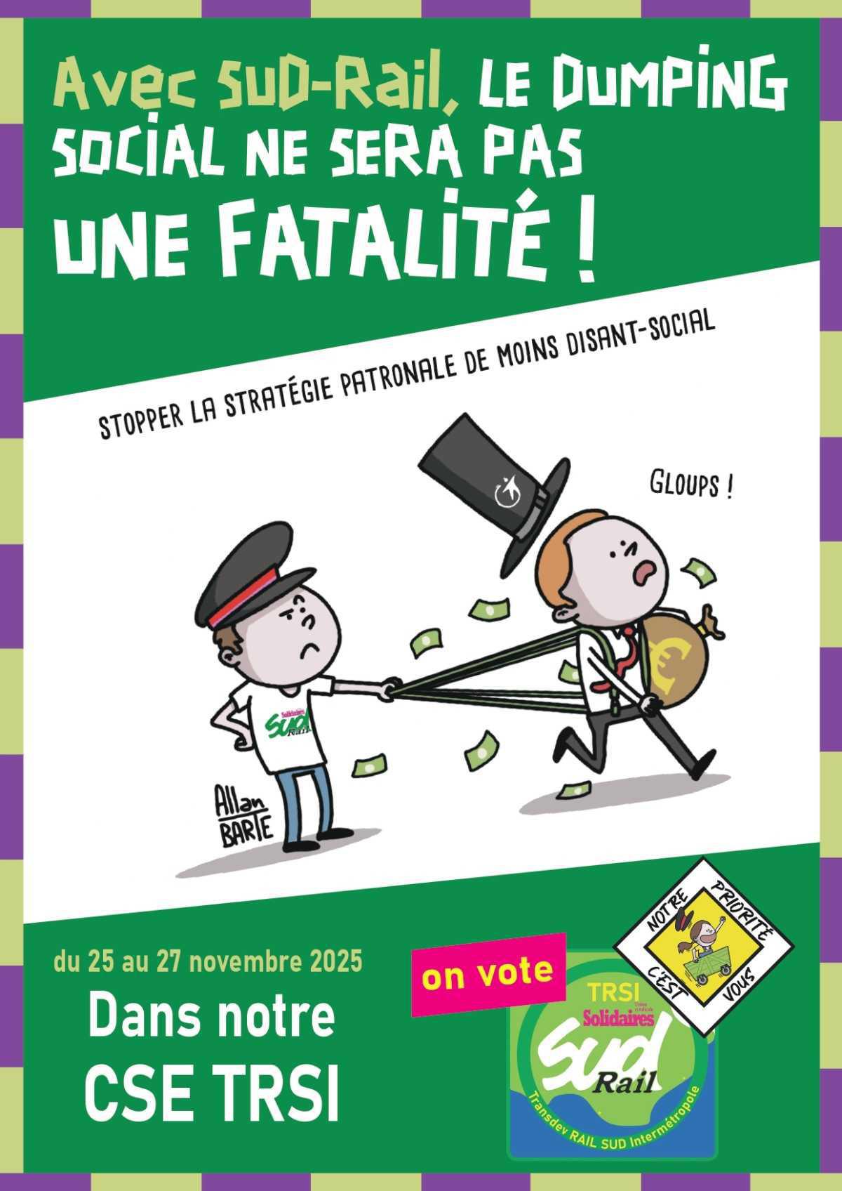Élections CSE à TRSI : du 25 au 27 novembre faites de SUD-Rail le 1er syndicat !