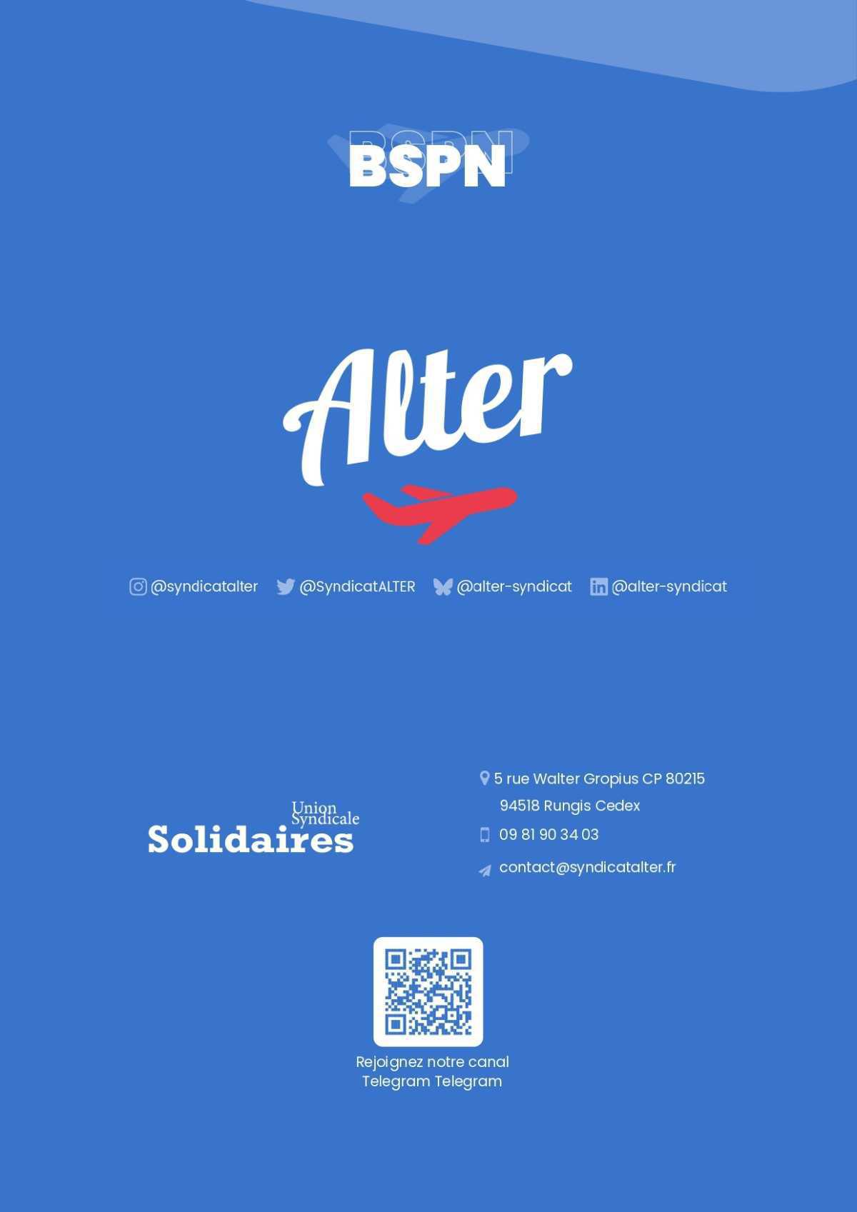 ALTER // Bulletin Syndical du Personnel Naviguant # 1481 du 15 novembre 2025