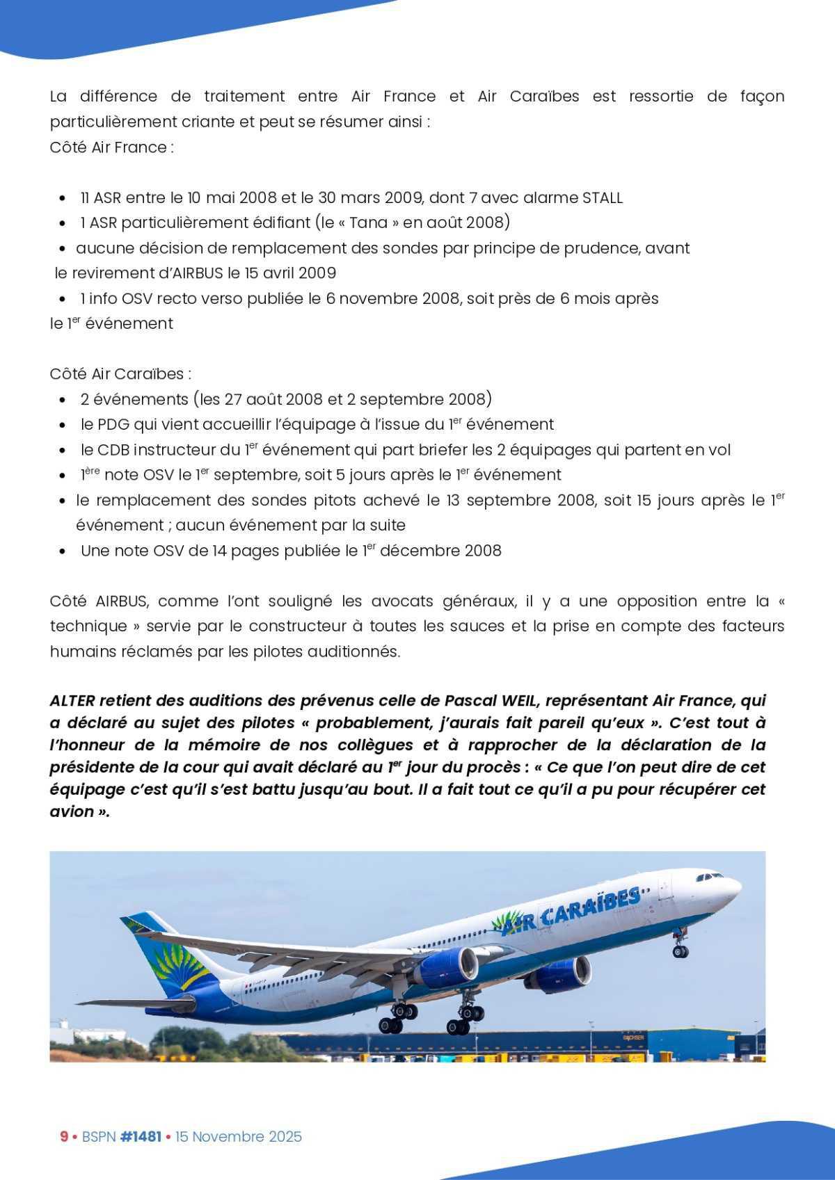 ALTER // Bulletin Syndical du Personnel Naviguant # 1481 du 15 novembre 2025