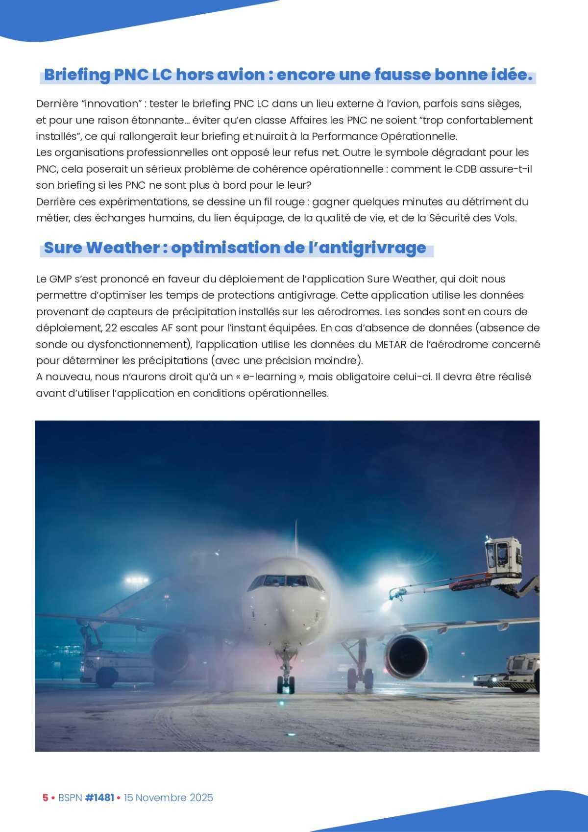 ALTER // Bulletin Syndical du Personnel Naviguant # 1481 du 15 novembre 2025