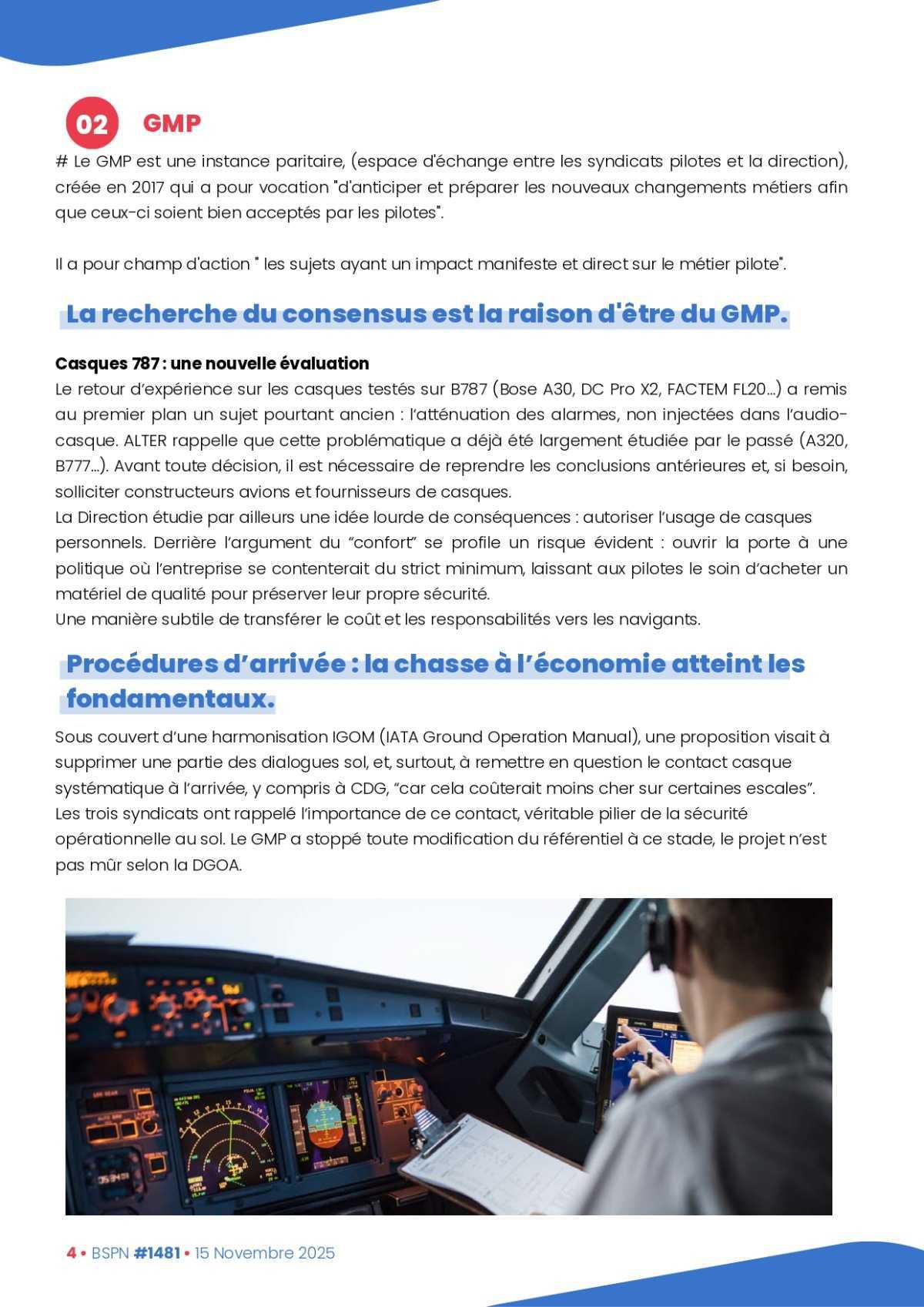 ALTER // Bulletin Syndical du Personnel Naviguant # 1481 du 15 novembre 2025