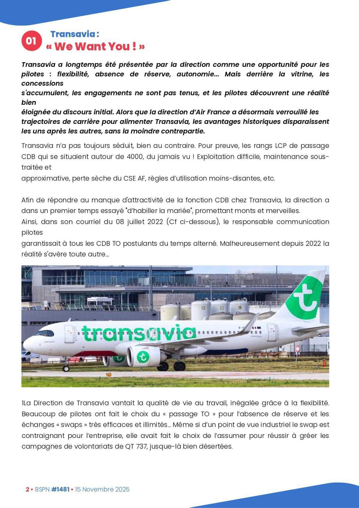 ALTER // Bulletin Syndical du Personnel Naviguant # 1481 du 15 novembre 2025