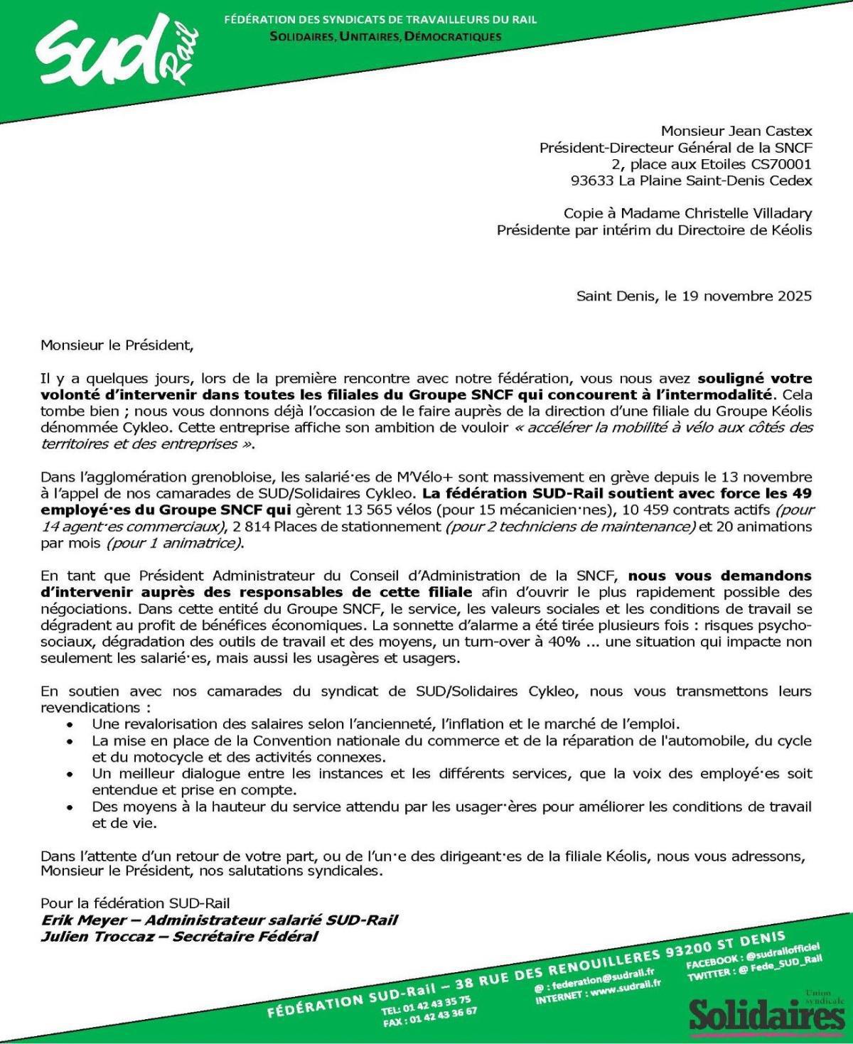 SUD-Rail soutient les grévistes de CYKLEO