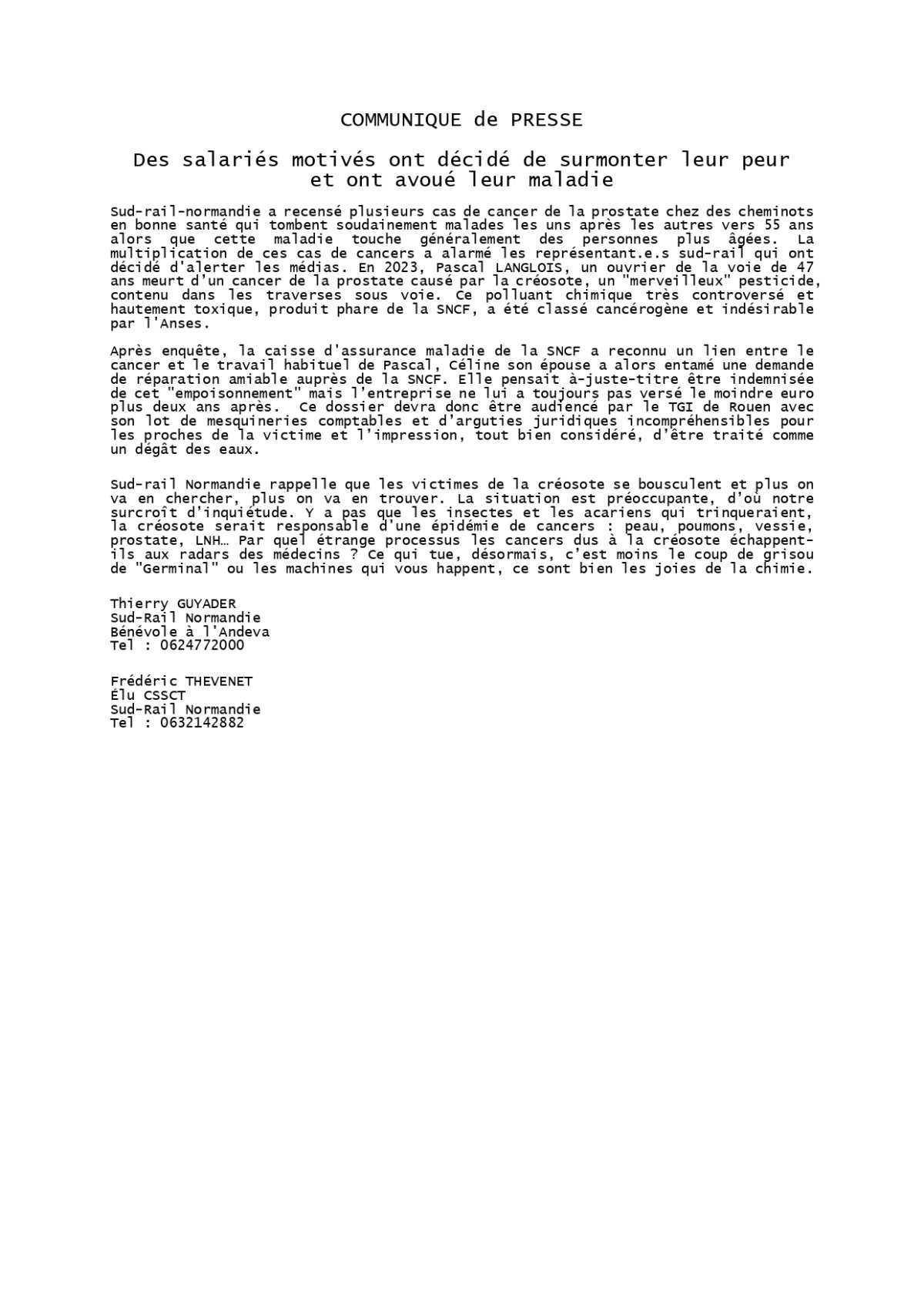 Communiqué de presse SUD-Rail // La Créosote tue !