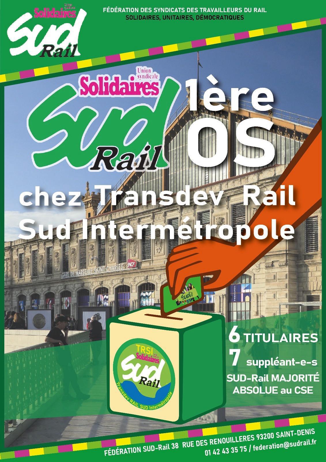 SUD-Rail, premier syndicat chez TRANSDEV Rail Sud Intermétropole