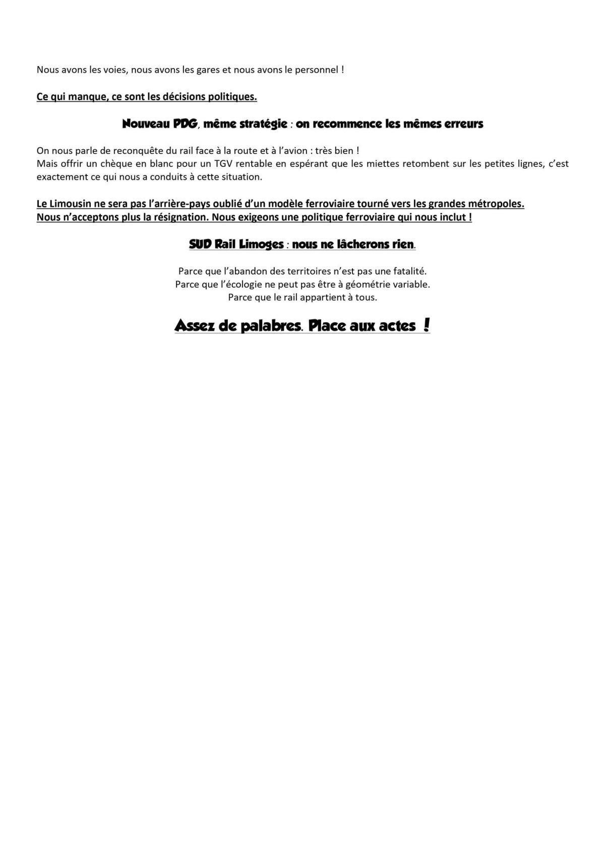 SUD-Rail Limoges // Nouveau PDG sans changement de stratégie, le Limousin sacrifié au tout TGV