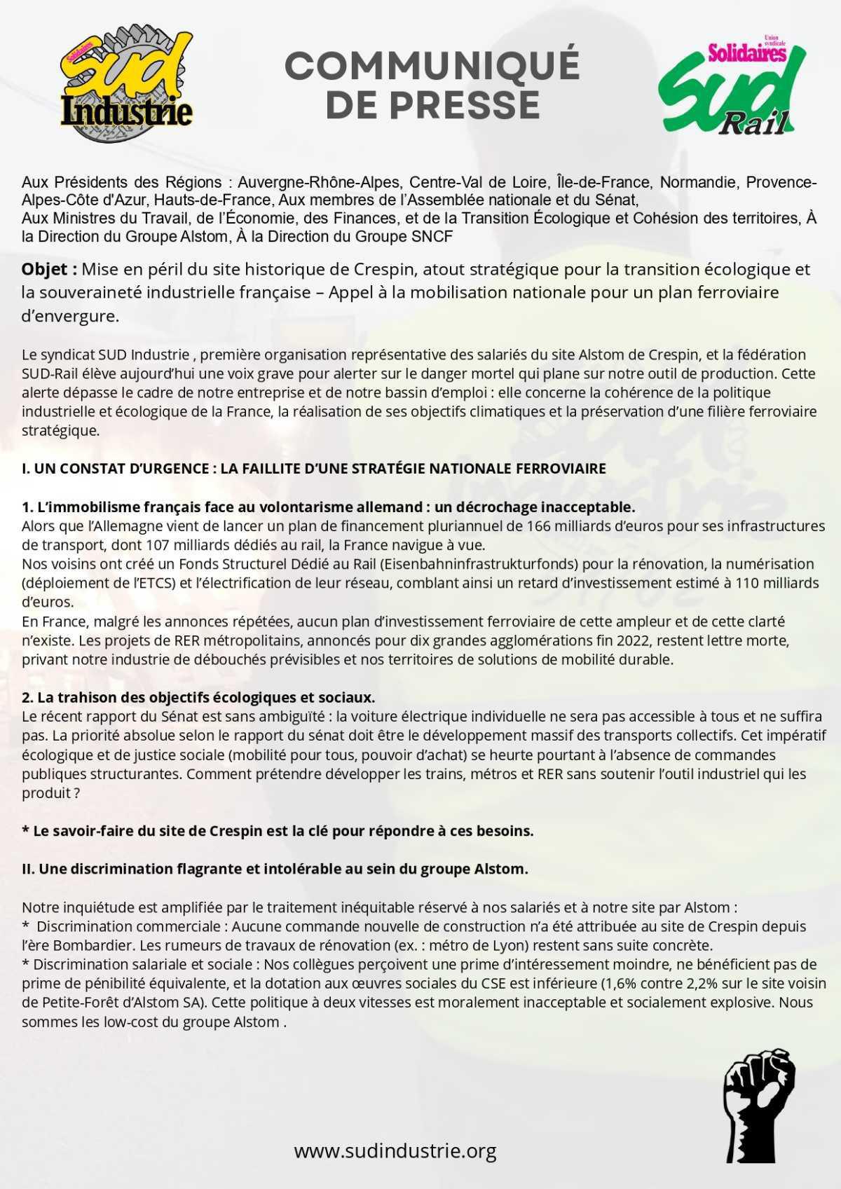 SUD Industrie - SUD-RAIL // Communiqué de presse