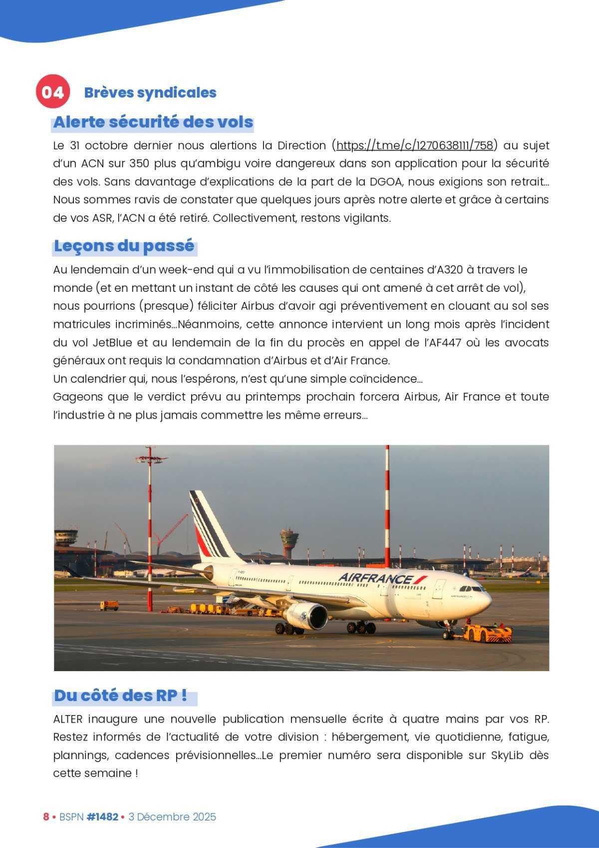 ALTER // Bulletin Syndical du Personnel Naviguant # 1482 