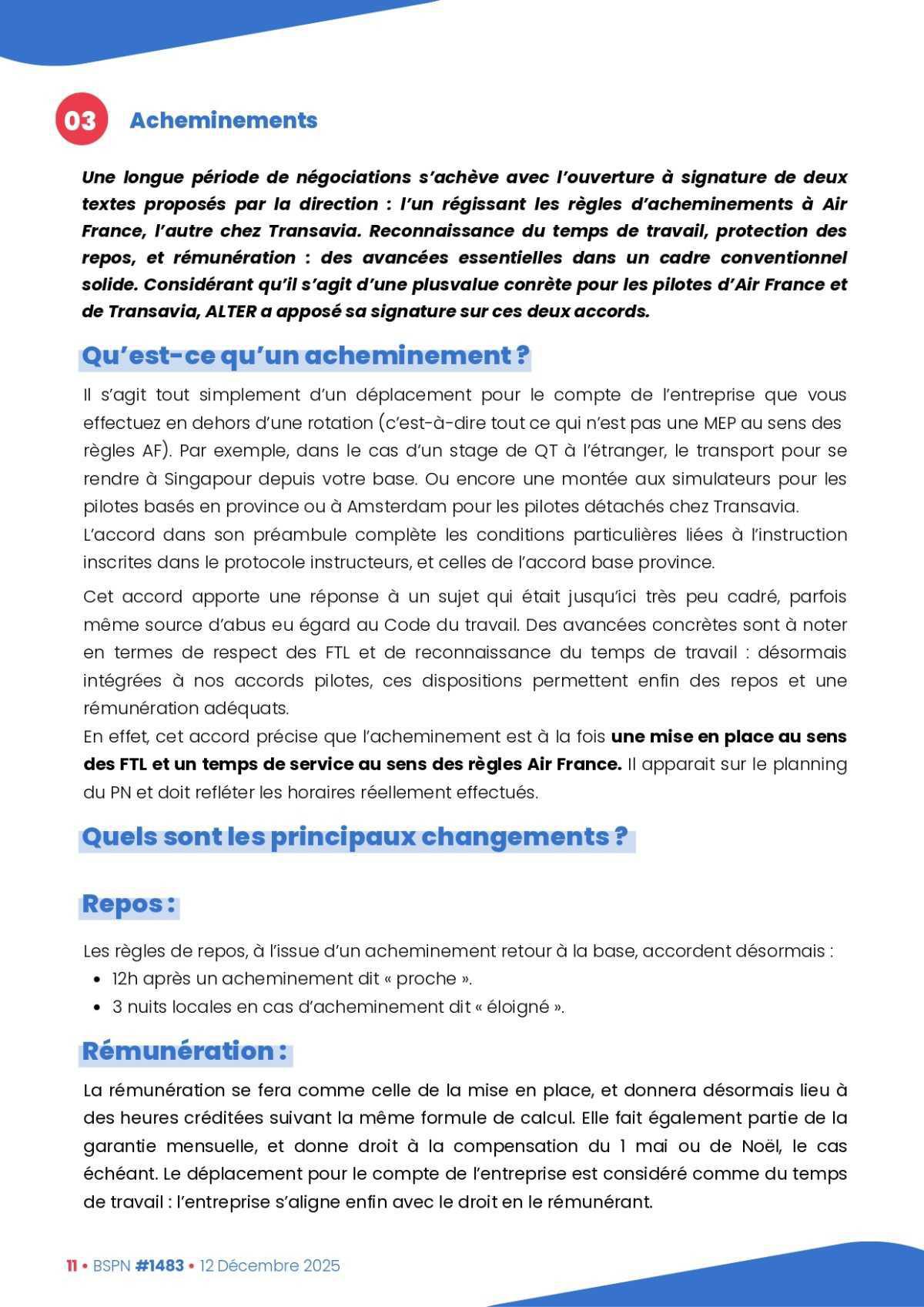 ALTER // Bulletin Syndical du Personnel Naviguant # 1483 du 12 décembre 2025