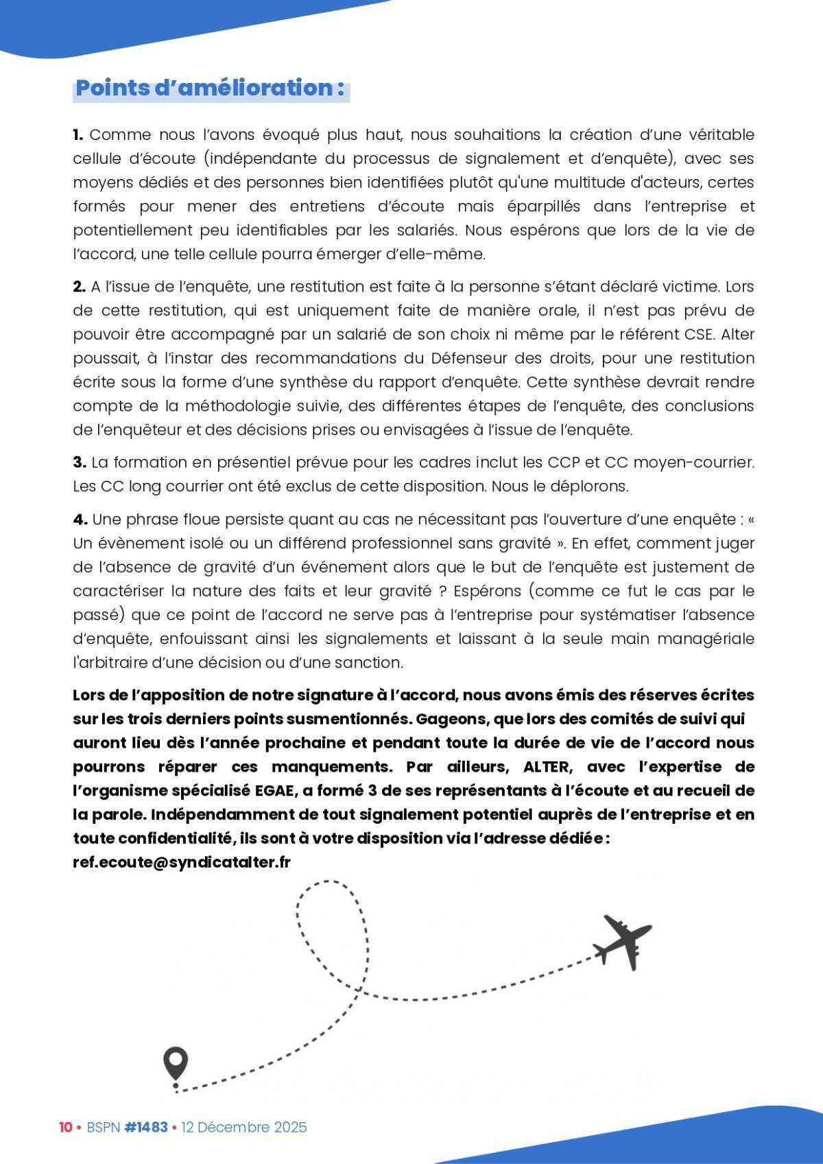 ALTER // Bulletin Syndical du Personnel Naviguant # 1483 du 12 décembre 2025