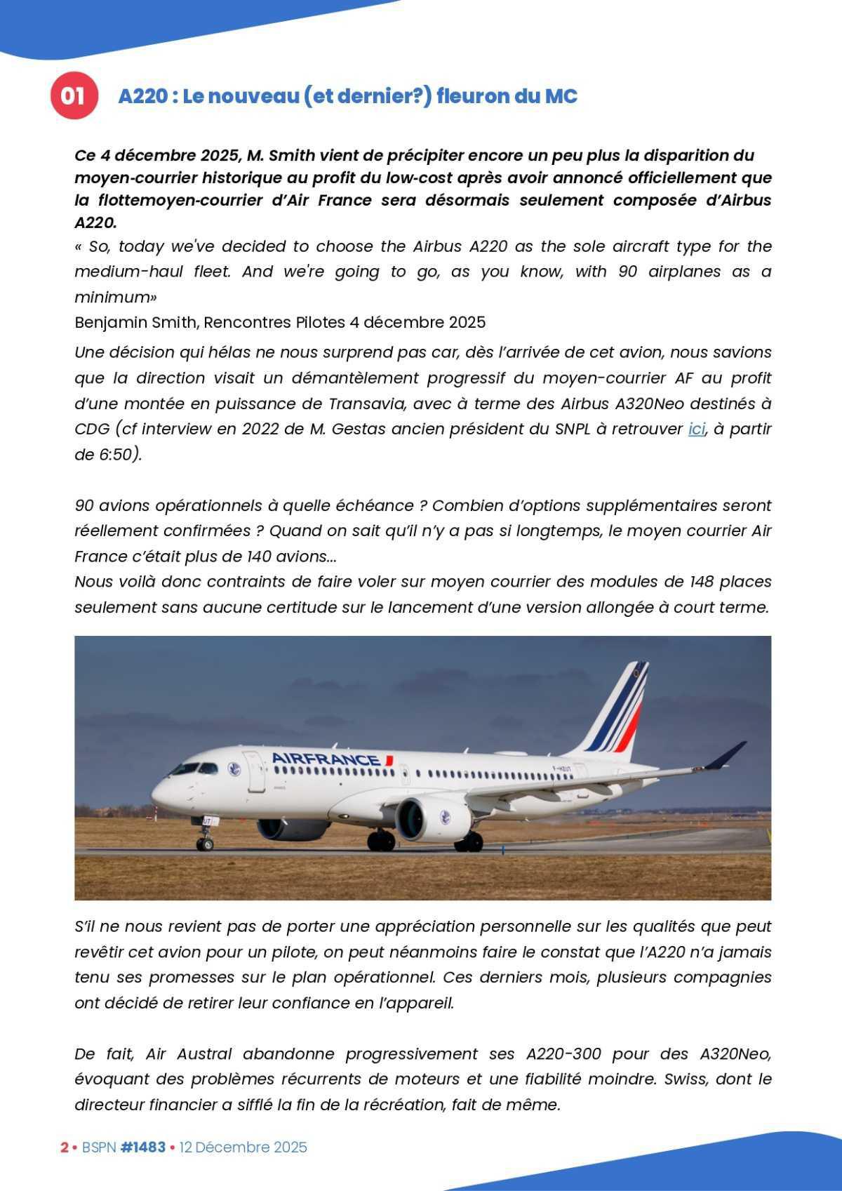 ALTER // Bulletin Syndical du Personnel Naviguant # 1483 du 12 décembre 2025