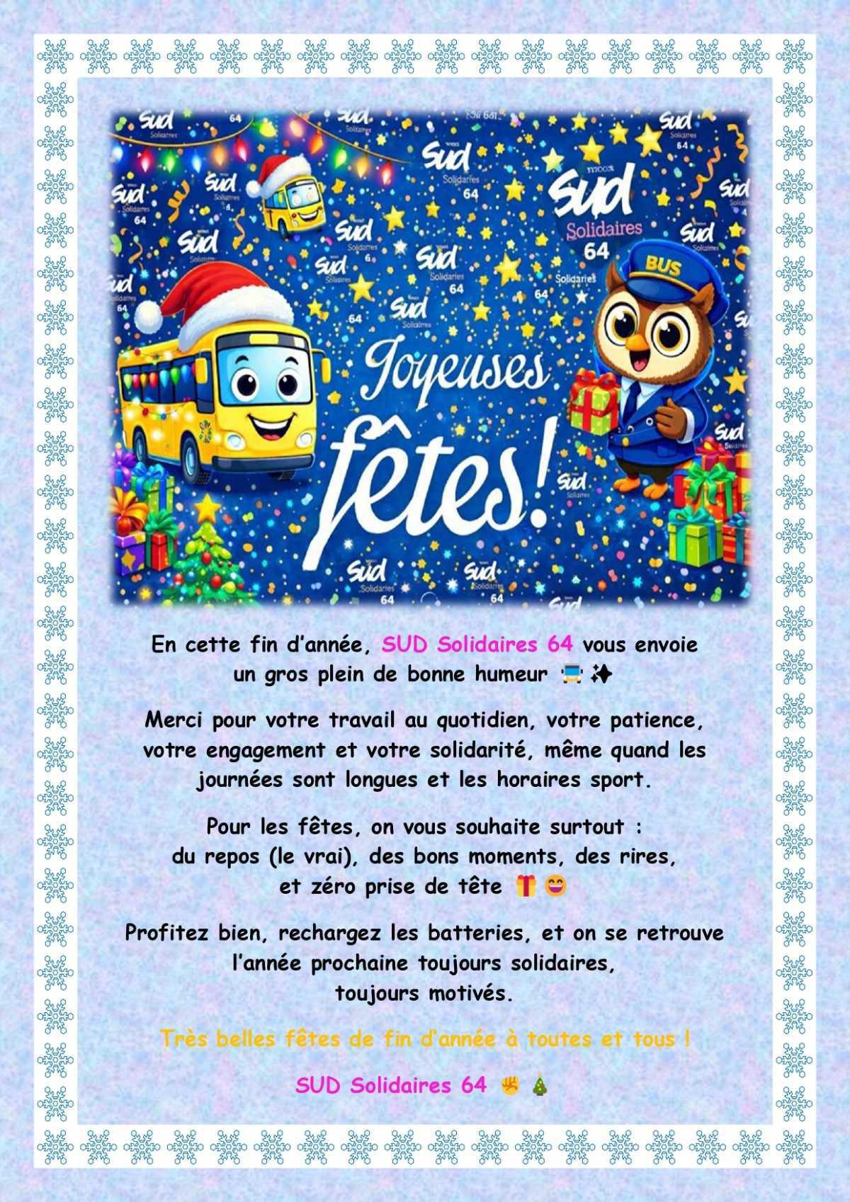 SUD Solidaires RD-PBA vous souhaite de très belles fêtes !