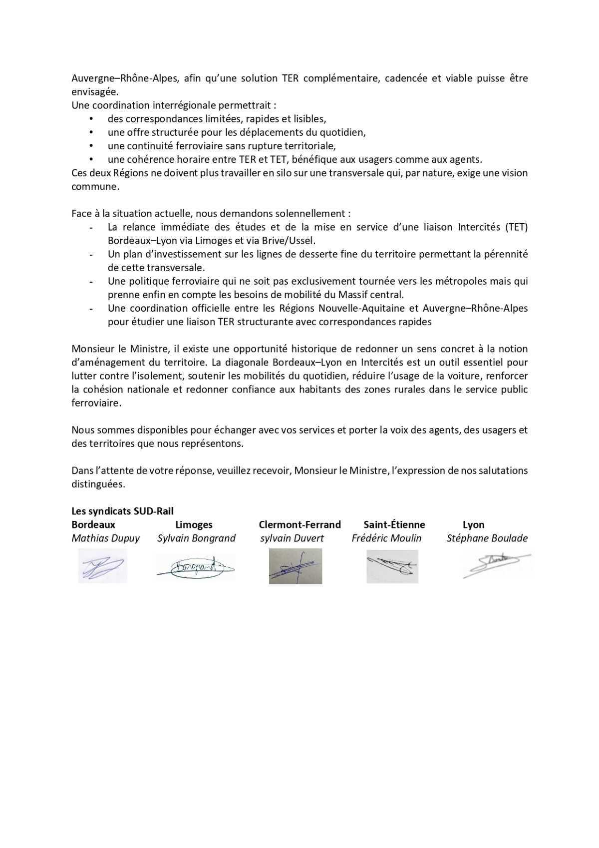 SUD-Rail // Lettre ouverte au Ministre des transports pour une liaison Bordeaux-Lyon