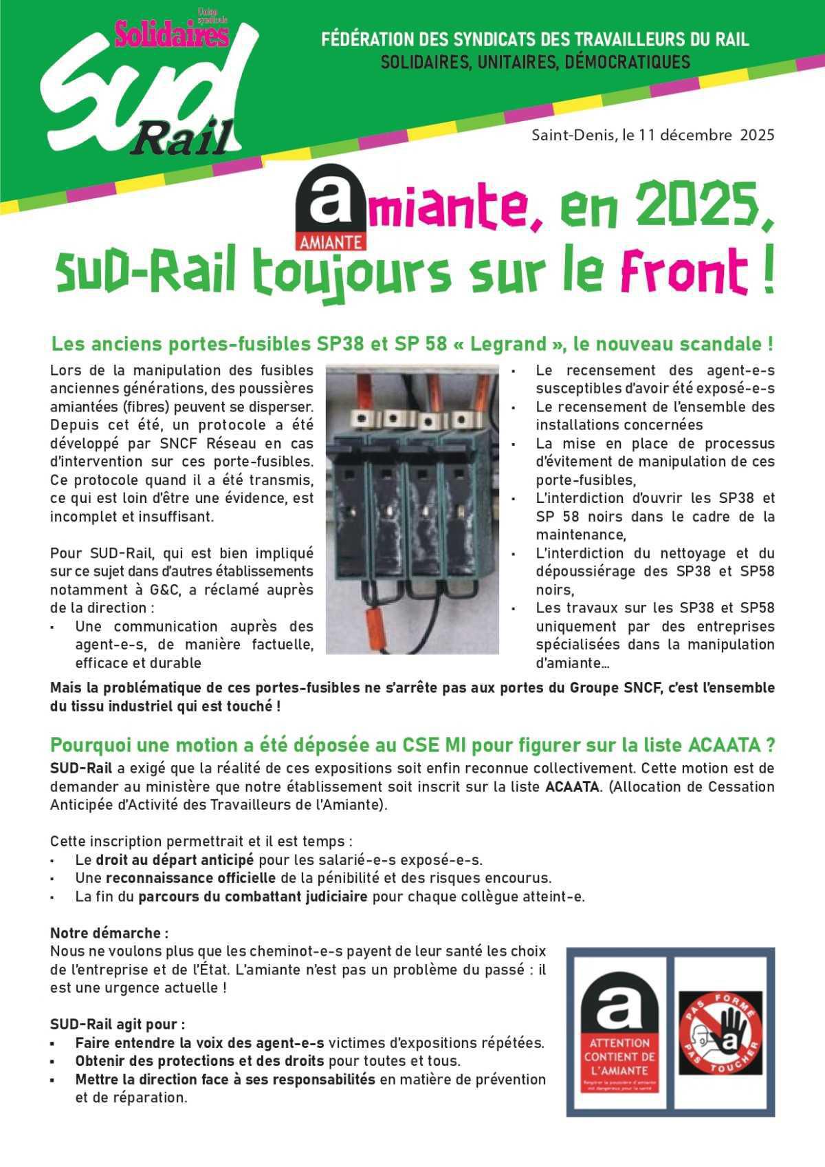 Amiante en 2025, SUD-Rail toujours sur le front !