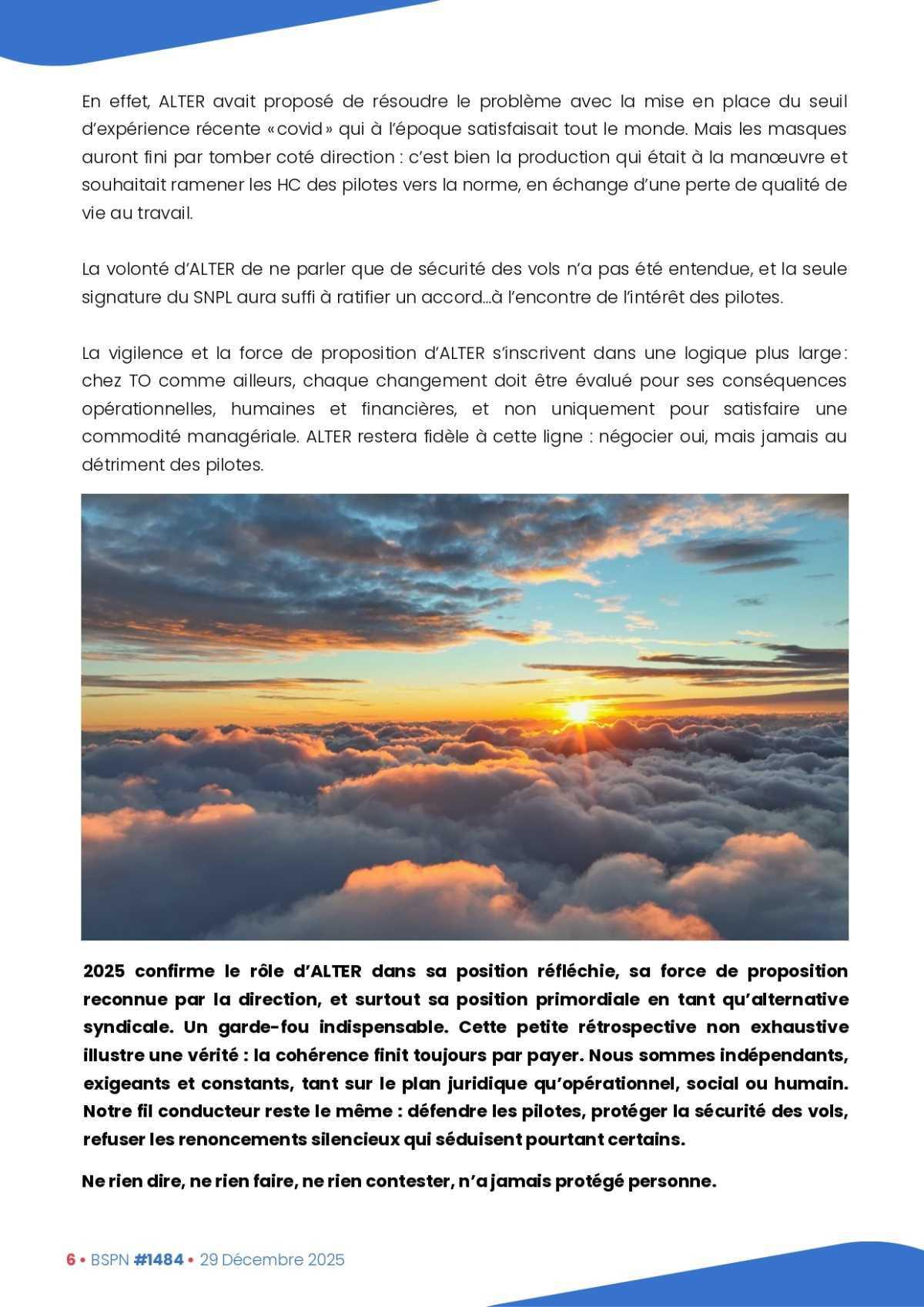 ALTER // Bulletin Syndical du Personnel Naviguant # 1484 Rétrospective 2025