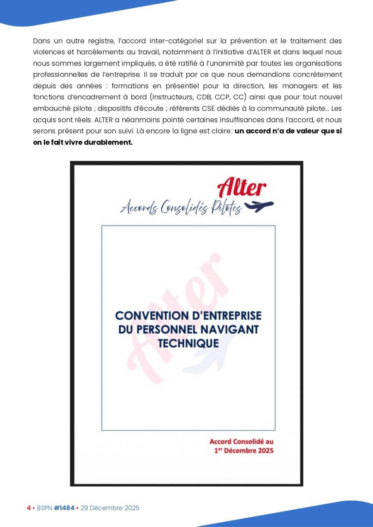 ALTER // Bulletin Syndical du Personnel Naviguant # 1484 Rétrospective 2025