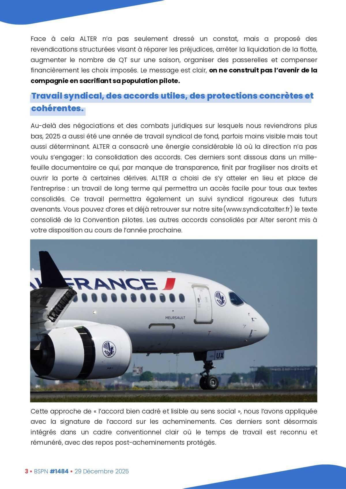 ALTER // Bulletin Syndical du Personnel Naviguant # 1484 Rétrospective 2025