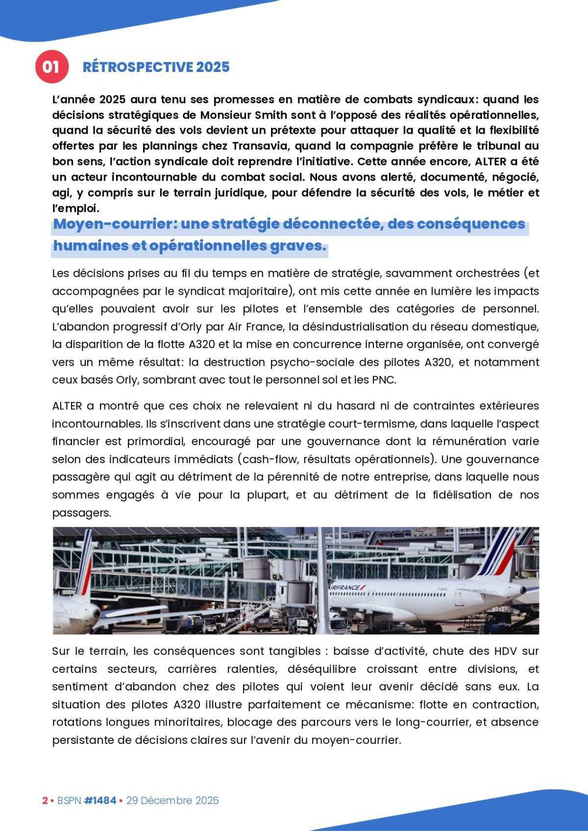 ALTER // Bulletin Syndical du Personnel Naviguant # 1484 Rétrospective 2025