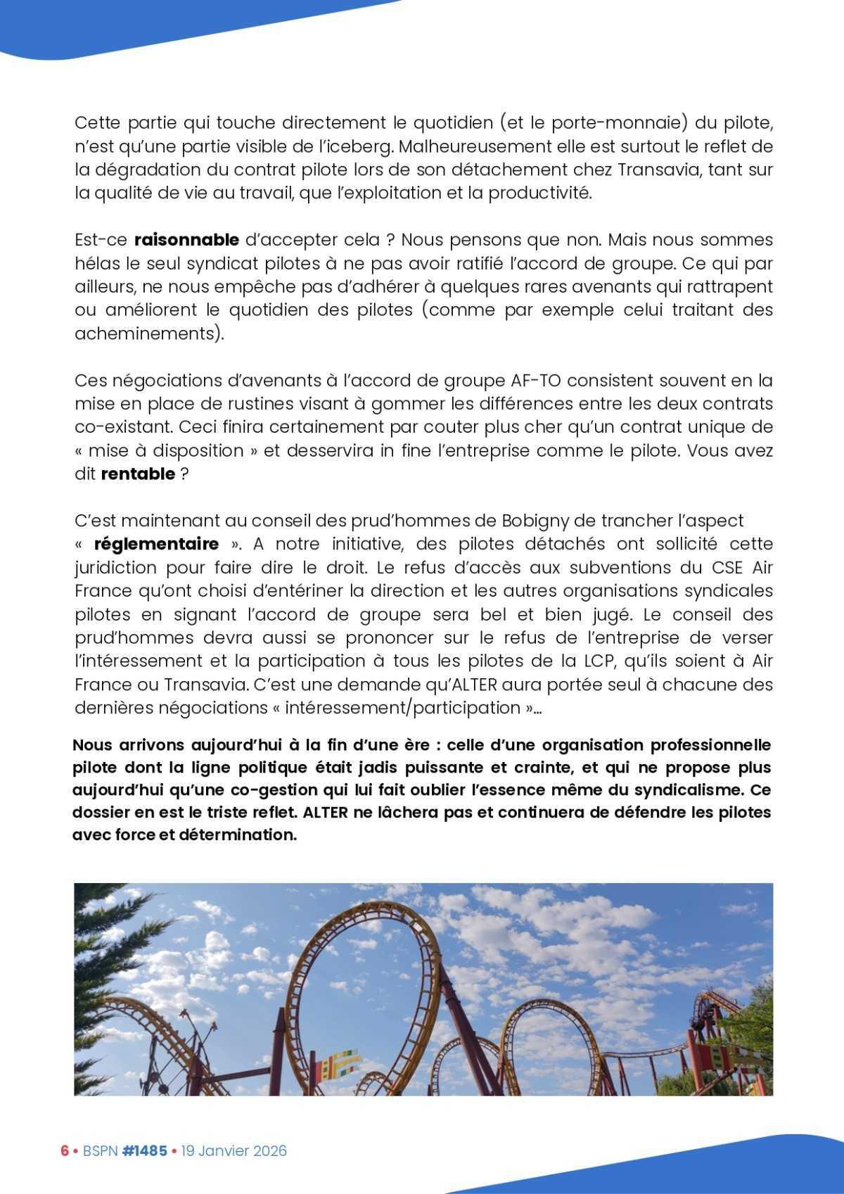 ALTER // Bulletin Syndical du Personnel Naviguant # 1485 du 19 janvier 2026