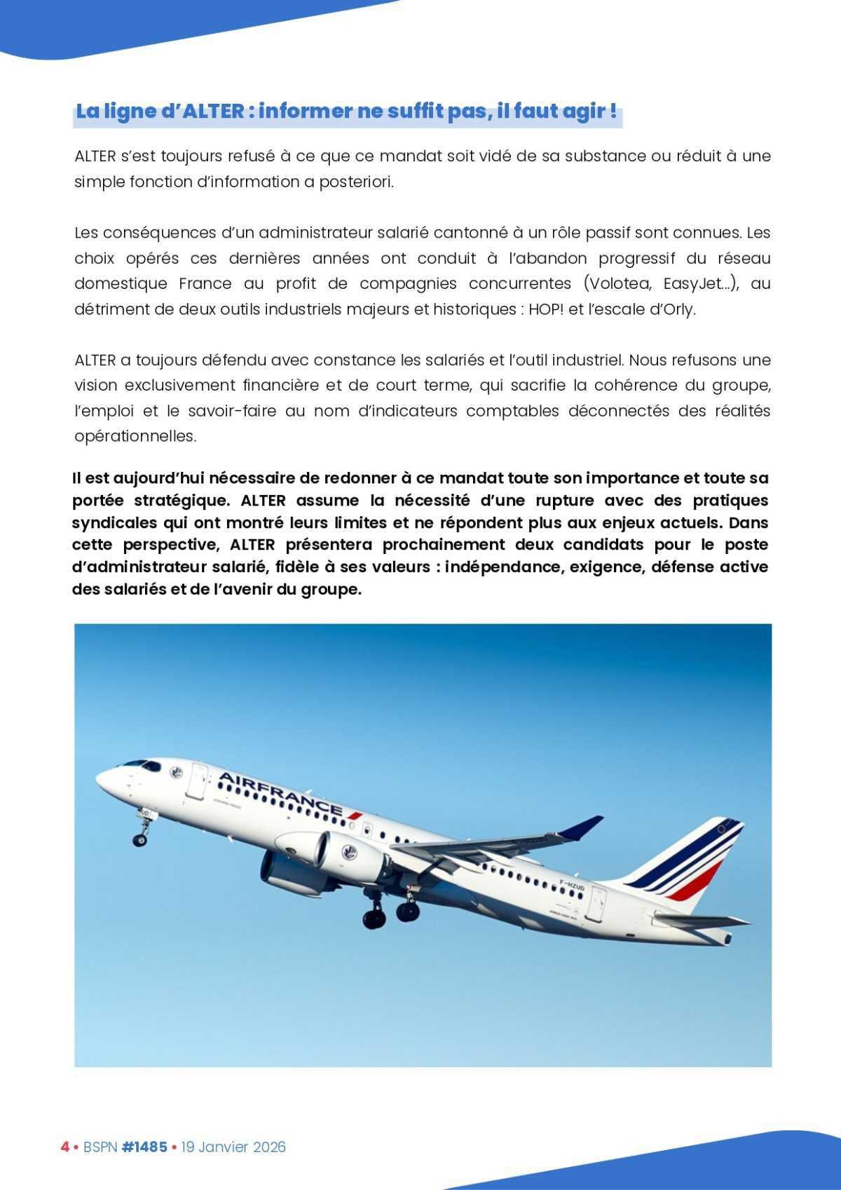 ALTER // Bulletin Syndical du Personnel Naviguant # 1485 du 19 janvier 2026