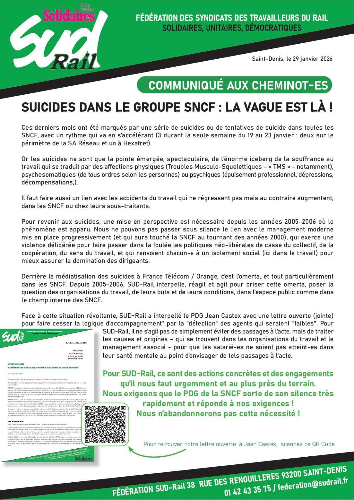 SUD-Rail // Suicides dans le groupe SNCF, la vague est là !