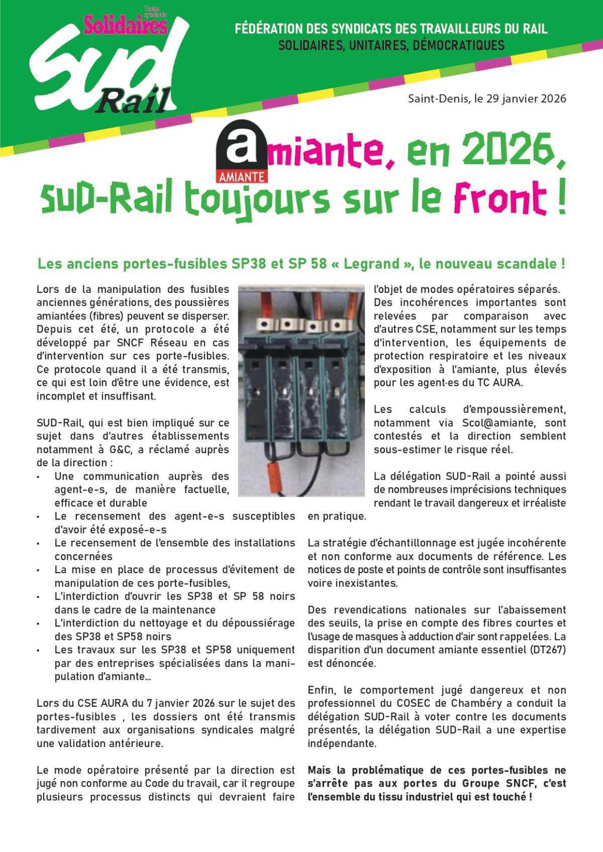 Amiante en 2026, SUD-Rail toujours sur le front !