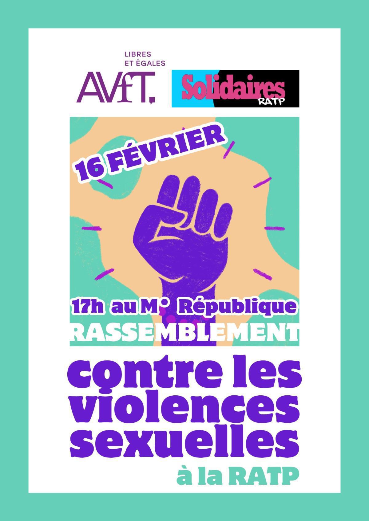 Solidaires RATP // Rassemblement le 16/02 contre les violence sexuelles