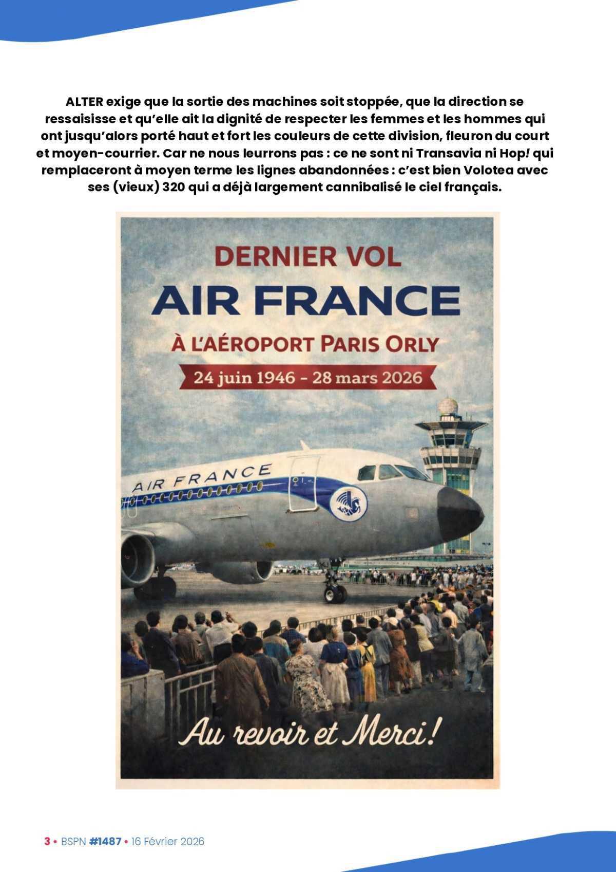 ALTER // Bulletin Syndical du Personnel Naviguant # 1487 du 16 février 2026