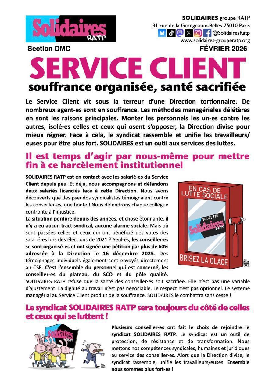 Solidaires RATP // Service client, souffrance organisée, santé sacrifiée